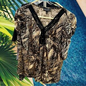 I.N. Studio Women's Brown Animal Print Blouse